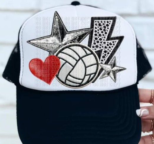 Volleyball heart, star, lightning bolt hat patch 33602 DTF transfer