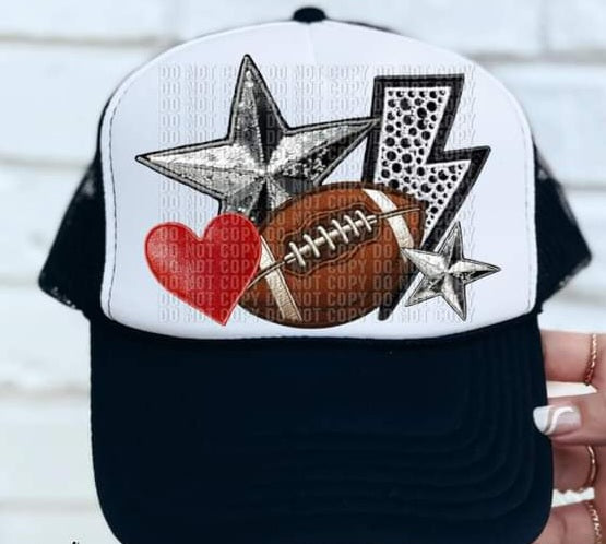 Football heart, star, lightning bolt hat patch 33601 DTF transfer