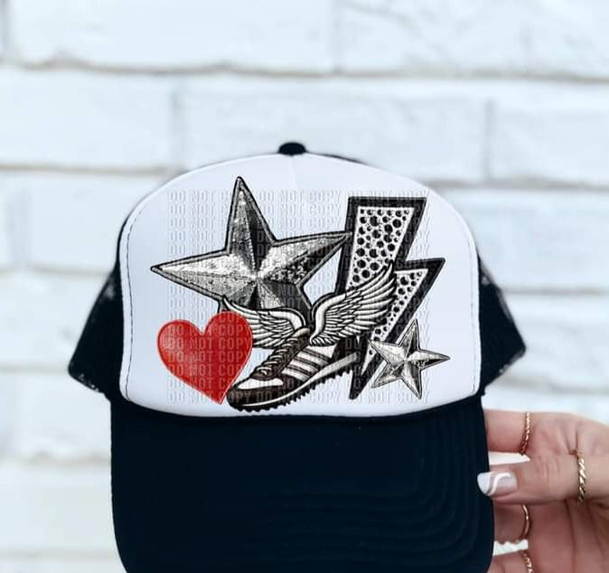 Track heart, star, lightning bolt hat patch 33603 DTF transfer
