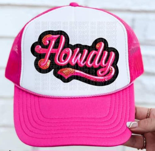 Howdy pink font hat patch 33607 DTF transfer
