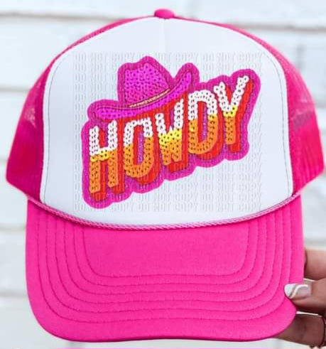 Howdy orange font pink cowboy hat hat patch 33605 DTF transfer
