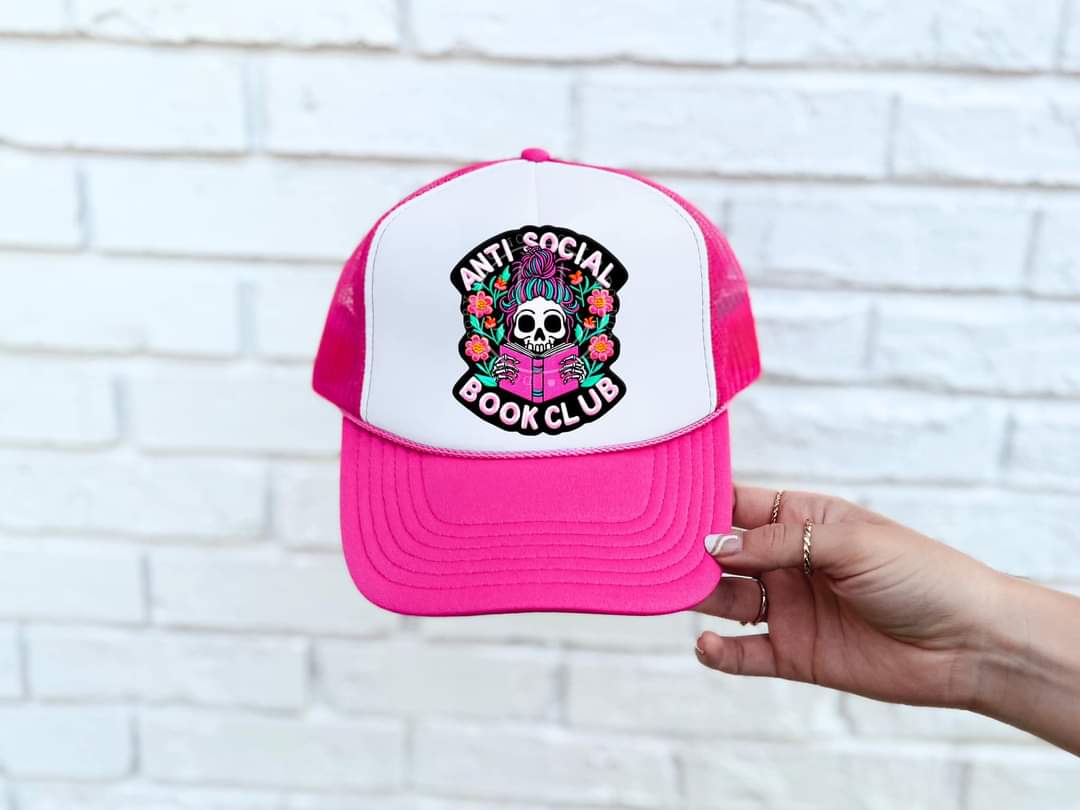 Anti social book club pink book hat patch 33639 DTF transfer