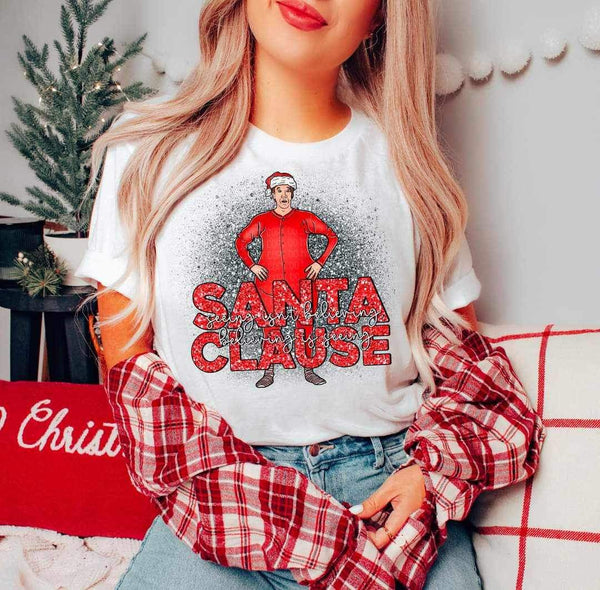 Santa claus seeing isnt believing believing is seeing (red sequin font with guy in red pajamas and santa hat) 11586 DTF TRANSFER