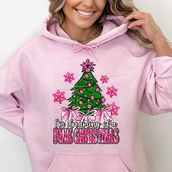 I’m dreaming of a pink Christmas (tree with pink ornaments, gifts, and snowflakes) 11564 DTF TRANSFER