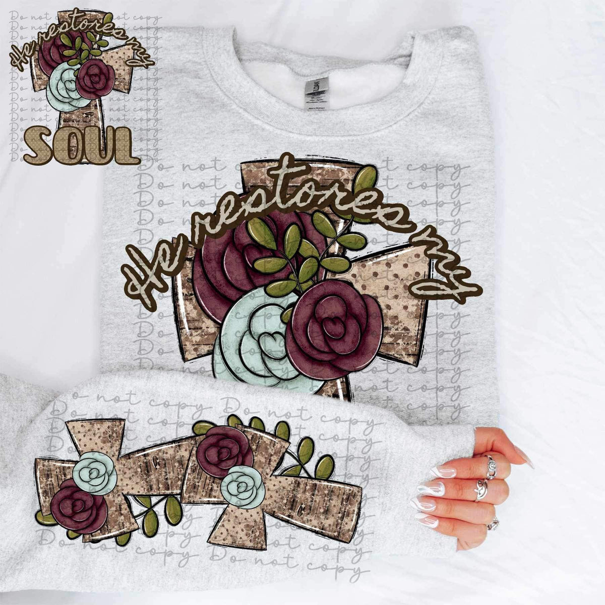 Glossy brown crosses with flowers SLEEVE ONLY 11552 DTF TRANSFER