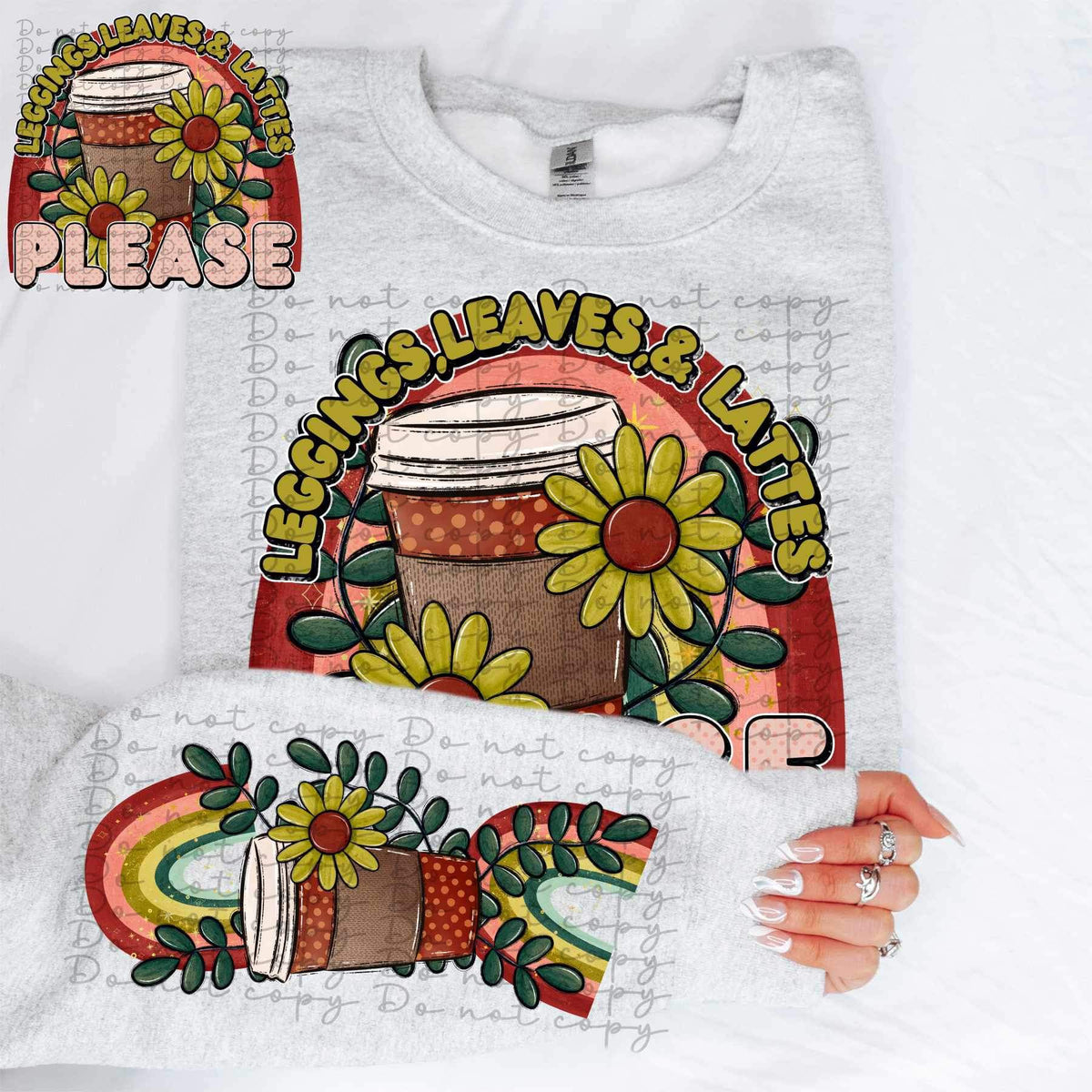Rainbows, latte, and flower SLEEVE ONLY 11550 DTF TRANSFER