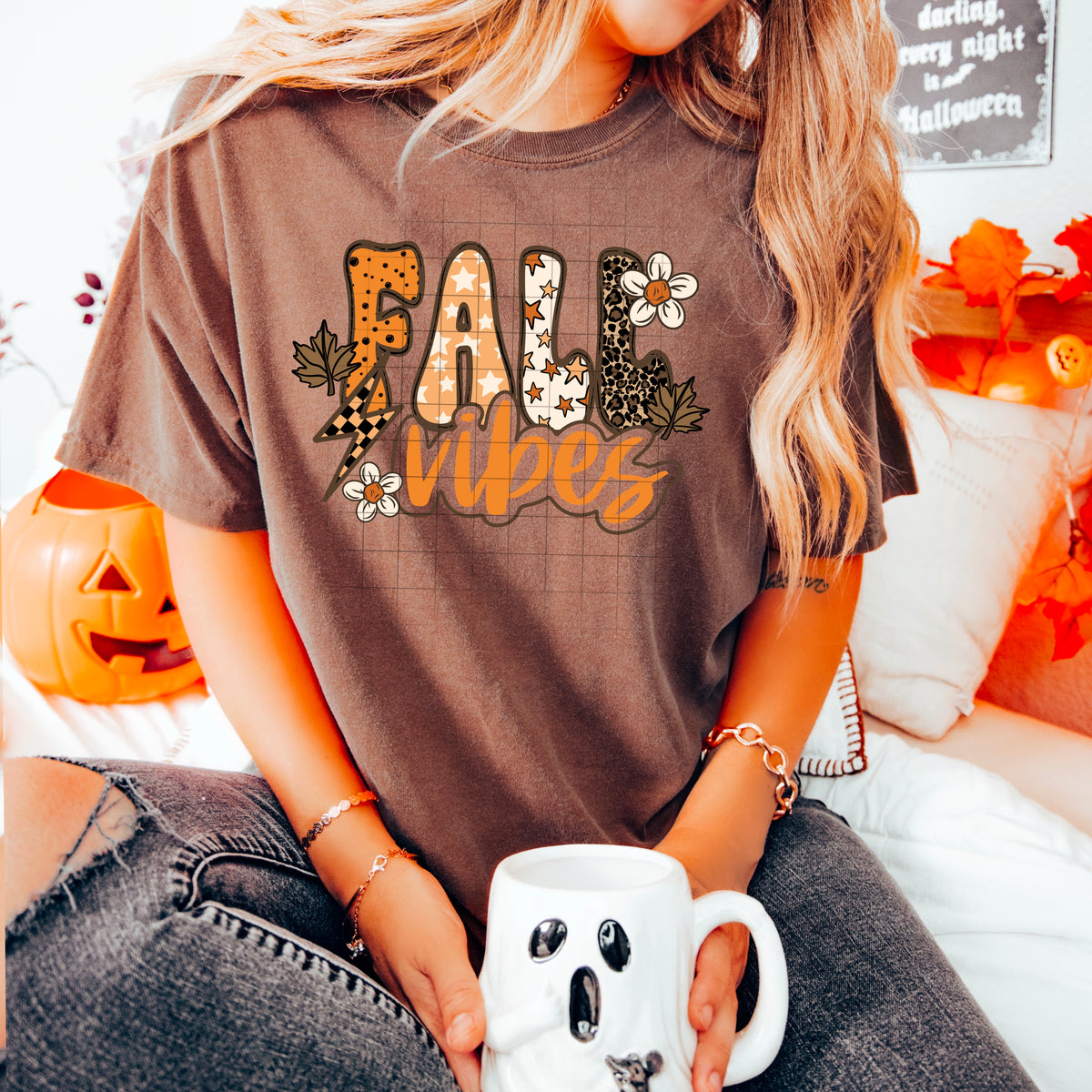 Fall Vibes flowers and lightning bolts CSC DTF transfer