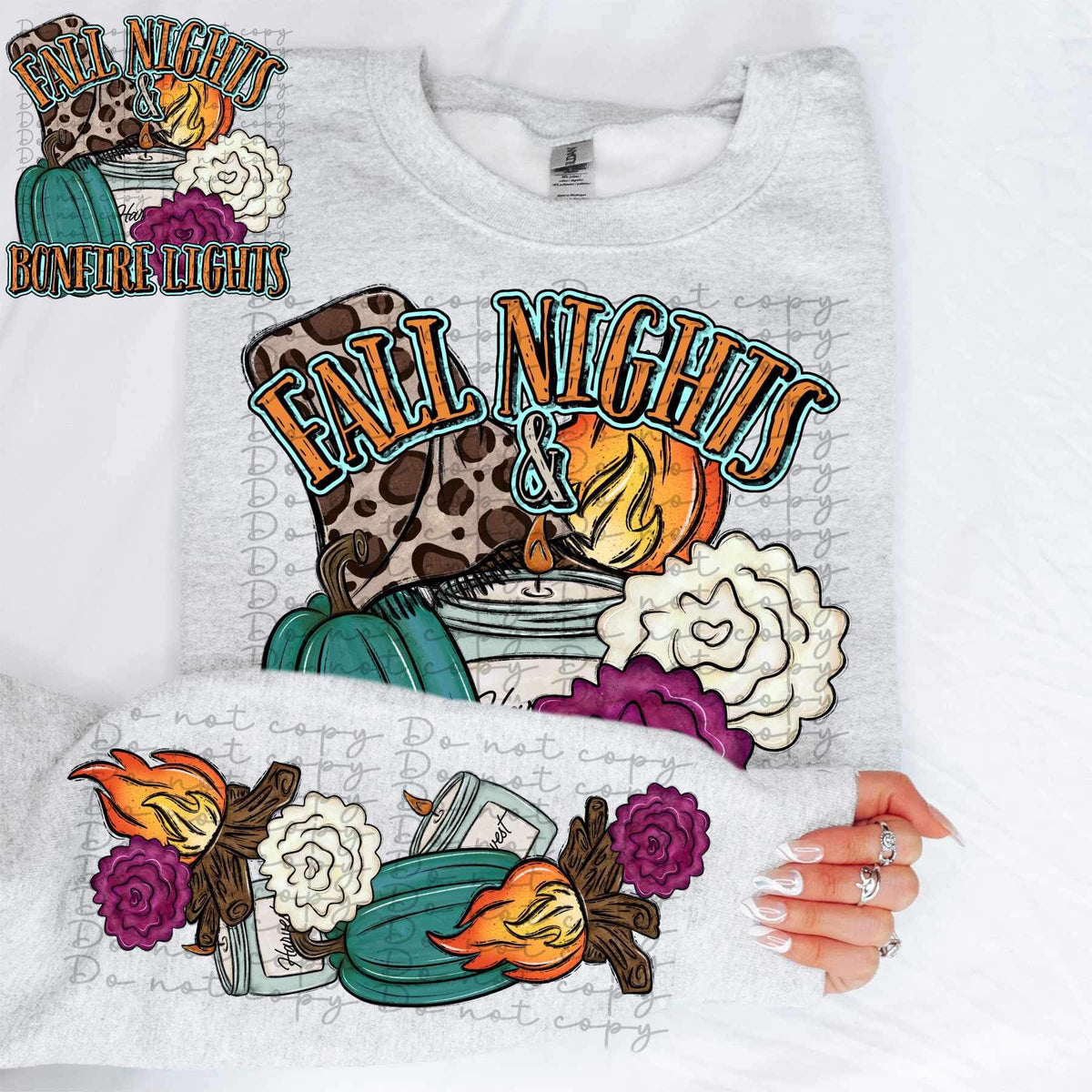 Flowers, campfire, candles, and pumpkin SLEEVE ONLY 11548 DTF TRANSFER