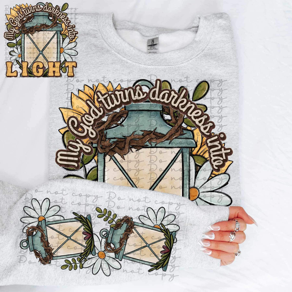 Lanterns, flowers, and crown on thorns SLEEVE ONLY 11543 DTF TRANSFER