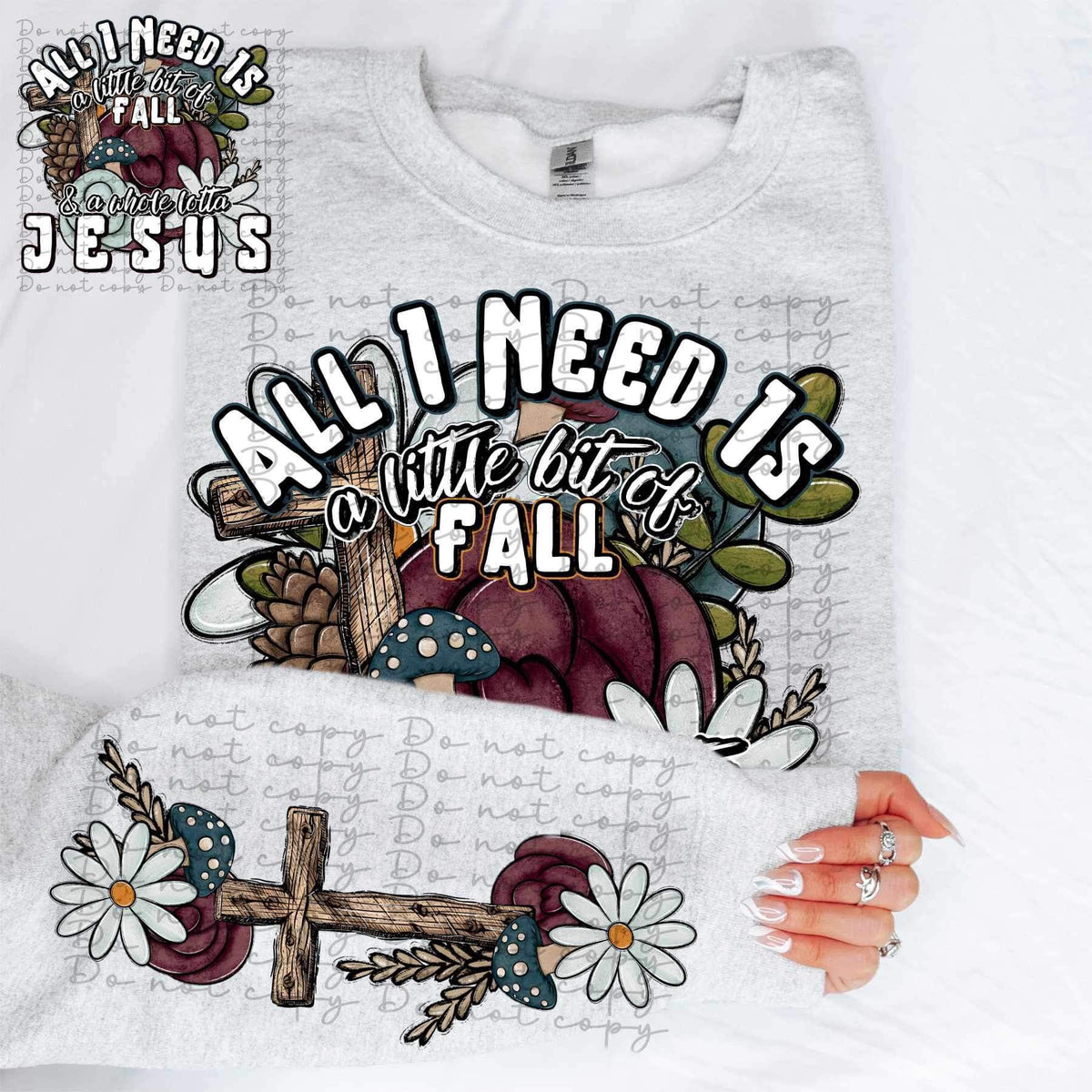 Cross, flowers, mushroom SLEEVE ONLY 11542 DTF TRANSFER