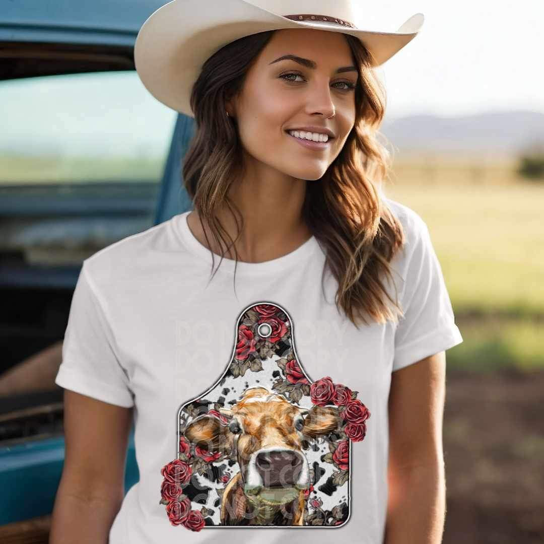Cow with floral tag (SSD) 24748 DTF transfer
