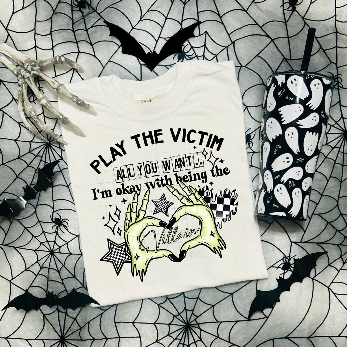 Play The Victim witch hands black words (csc) DTF transfer