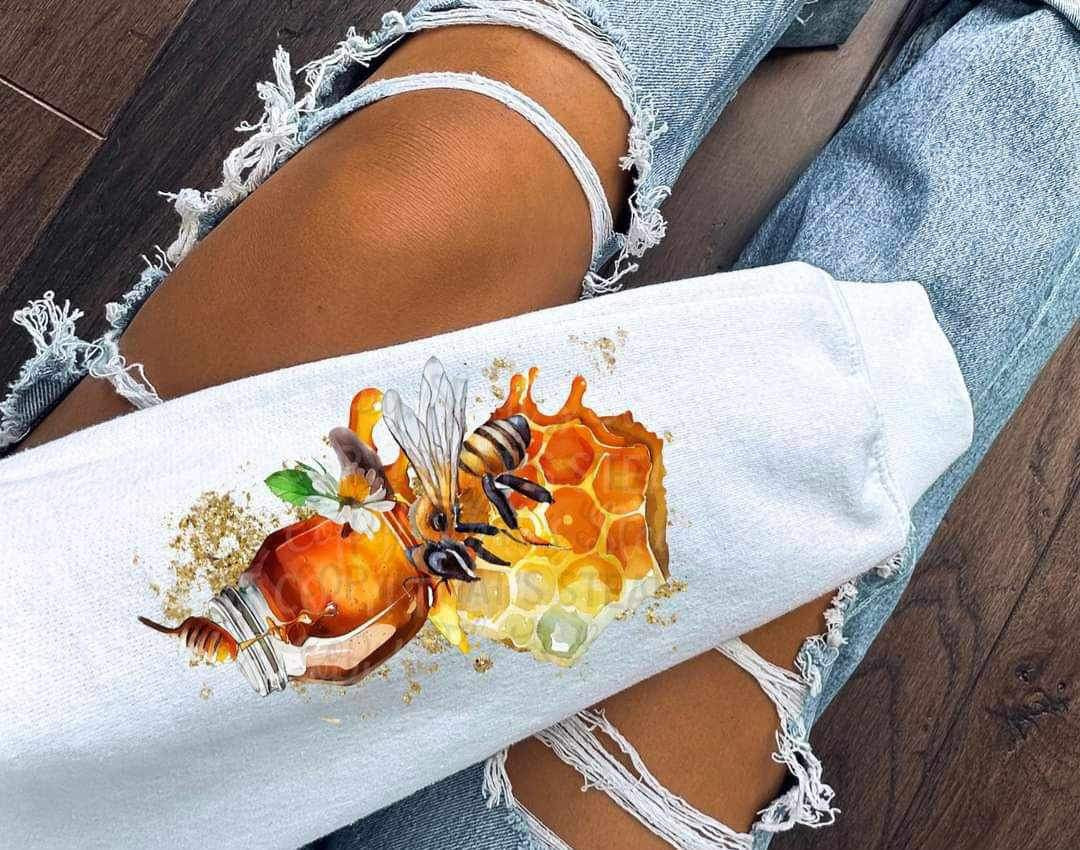 She works hard for the honey (honey jar, honeycombs, and bee) SLEEVE 11615  DTF TRANSFER