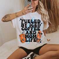 Fueled by iced coffee and mom life blue lightning bolt (VIRGO) 33666 DTF transfer