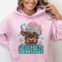 Mooey Christmas (sequin with shaggy cow in pink santa hat) 11653 DTF TRANSFER