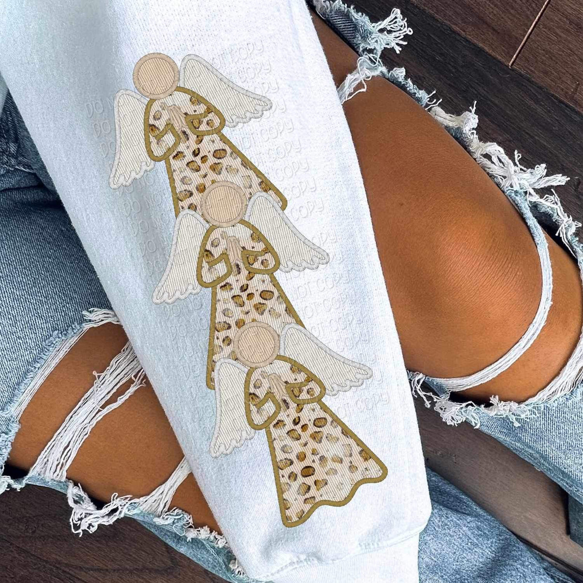 Embroidered angels with leopard dresses SLEEVE 11640 DTF TRANSFER