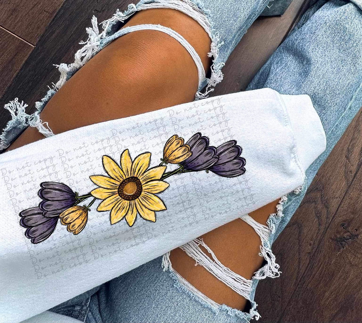 Sunflower and blue flowers SLEEVE 11638 DTF TRANSFER