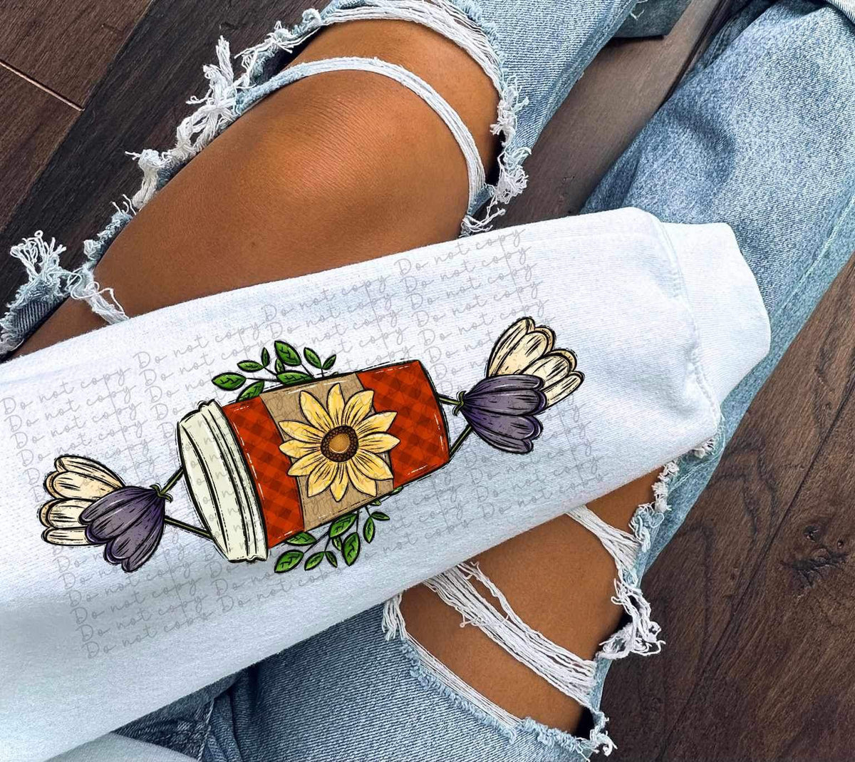 Latte with sunflower and florals SLEEVE 11636 DTF TRANSFER