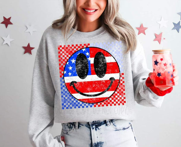 Patriotic smiley checkered background (MMD) 33697 DTF transfer