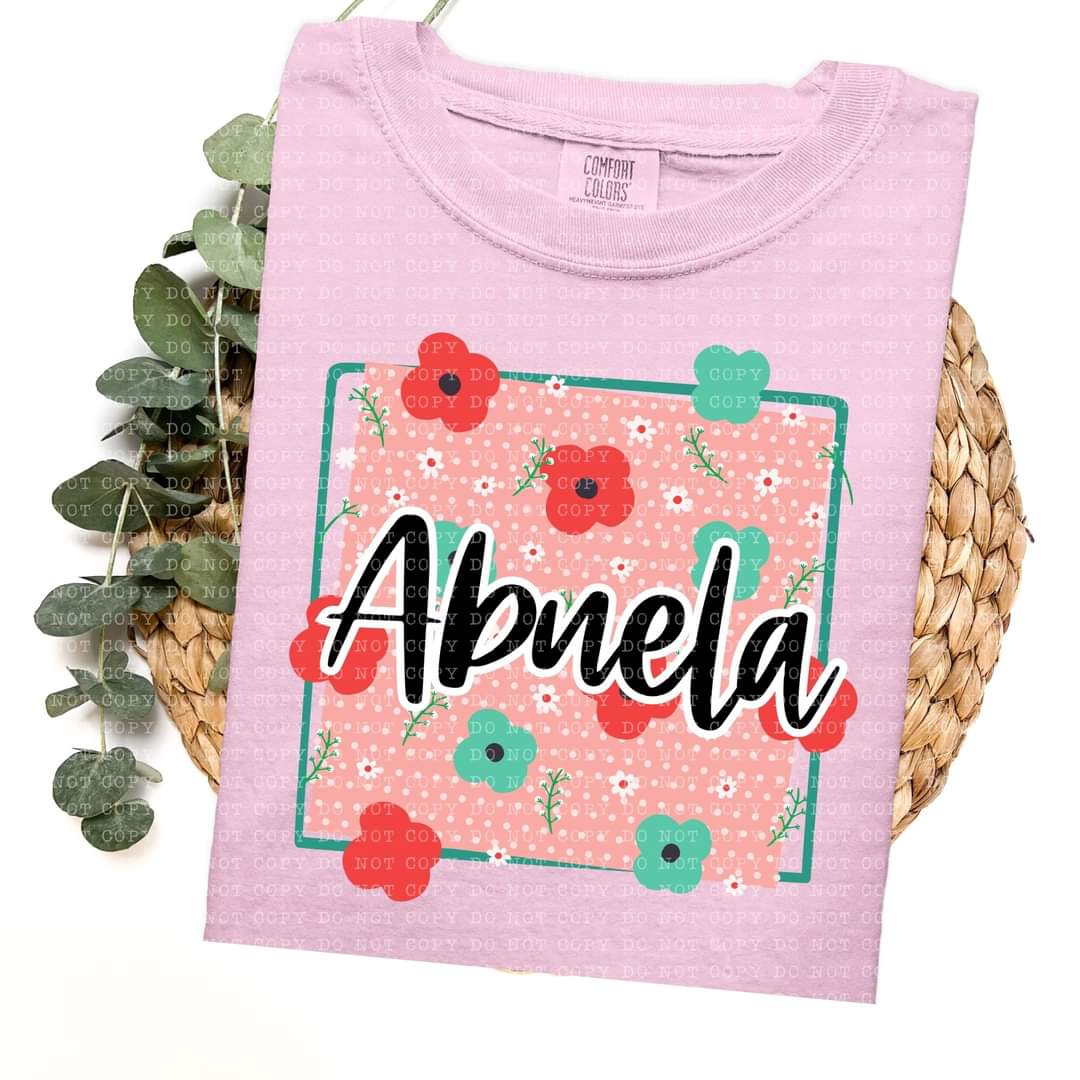 Abuela frame with red and green flowers (ECHT) 33775 DTF transfer