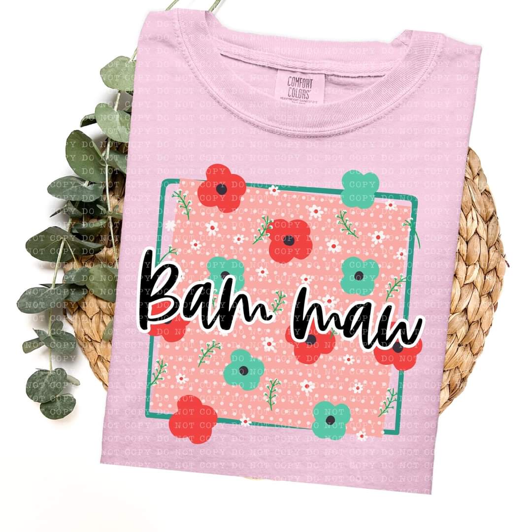 Bam maw frame with red and green flowers (ECHT) 33769 DTF transfer