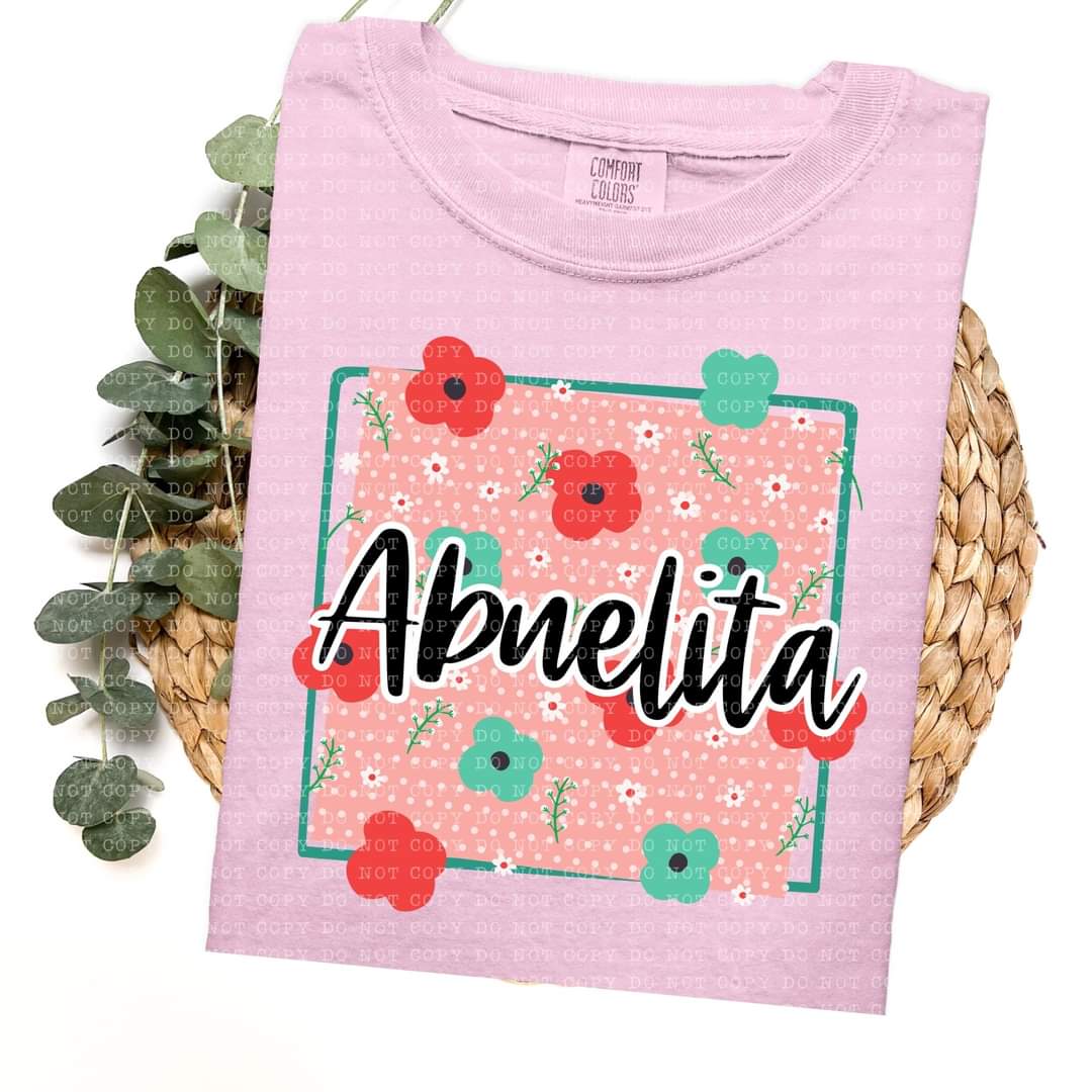 Abuelita frame with red and green flowers (ECHT) 33774 DTF transfer
