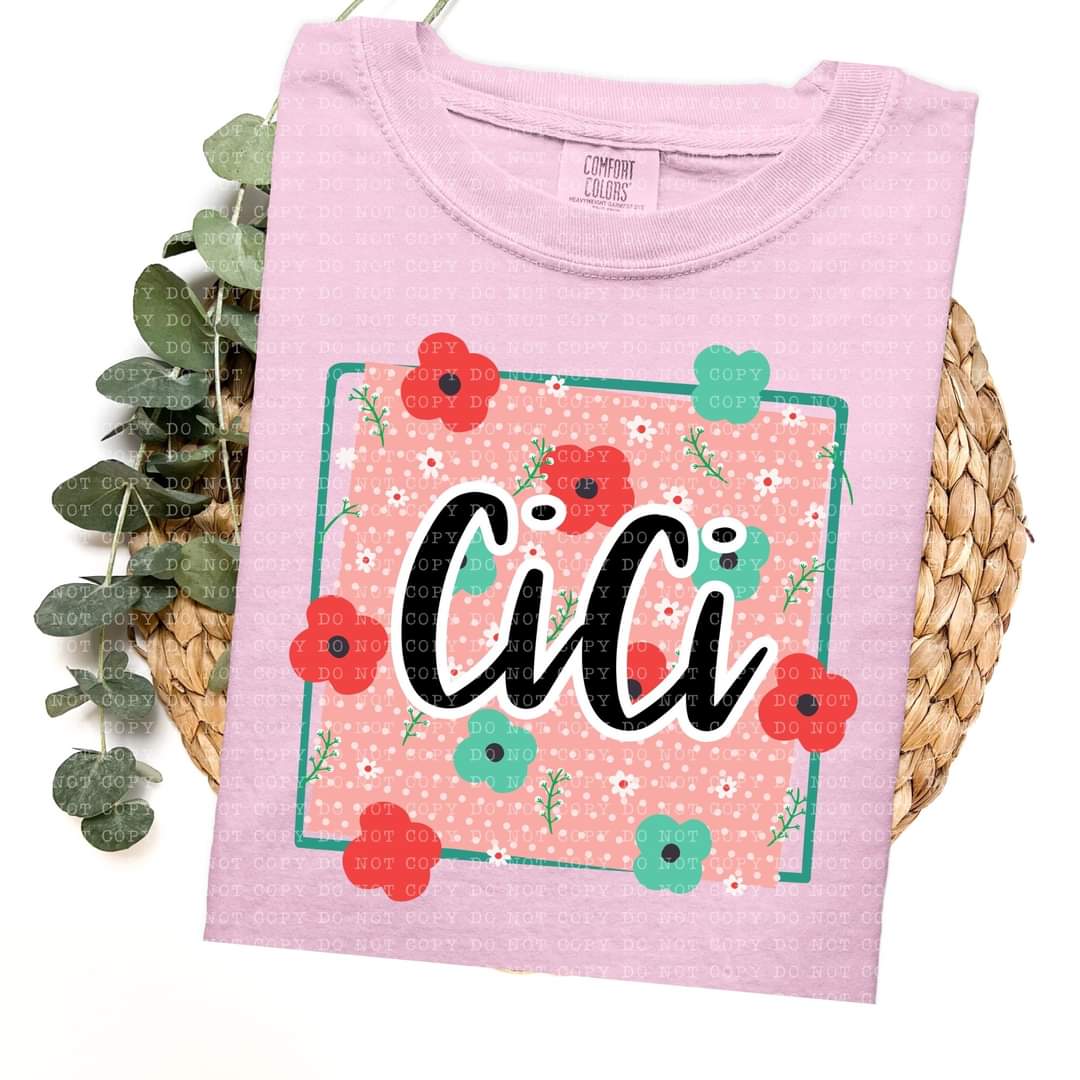 Cici frame with red and green flowers (ECHT) 33768 DTF transfer