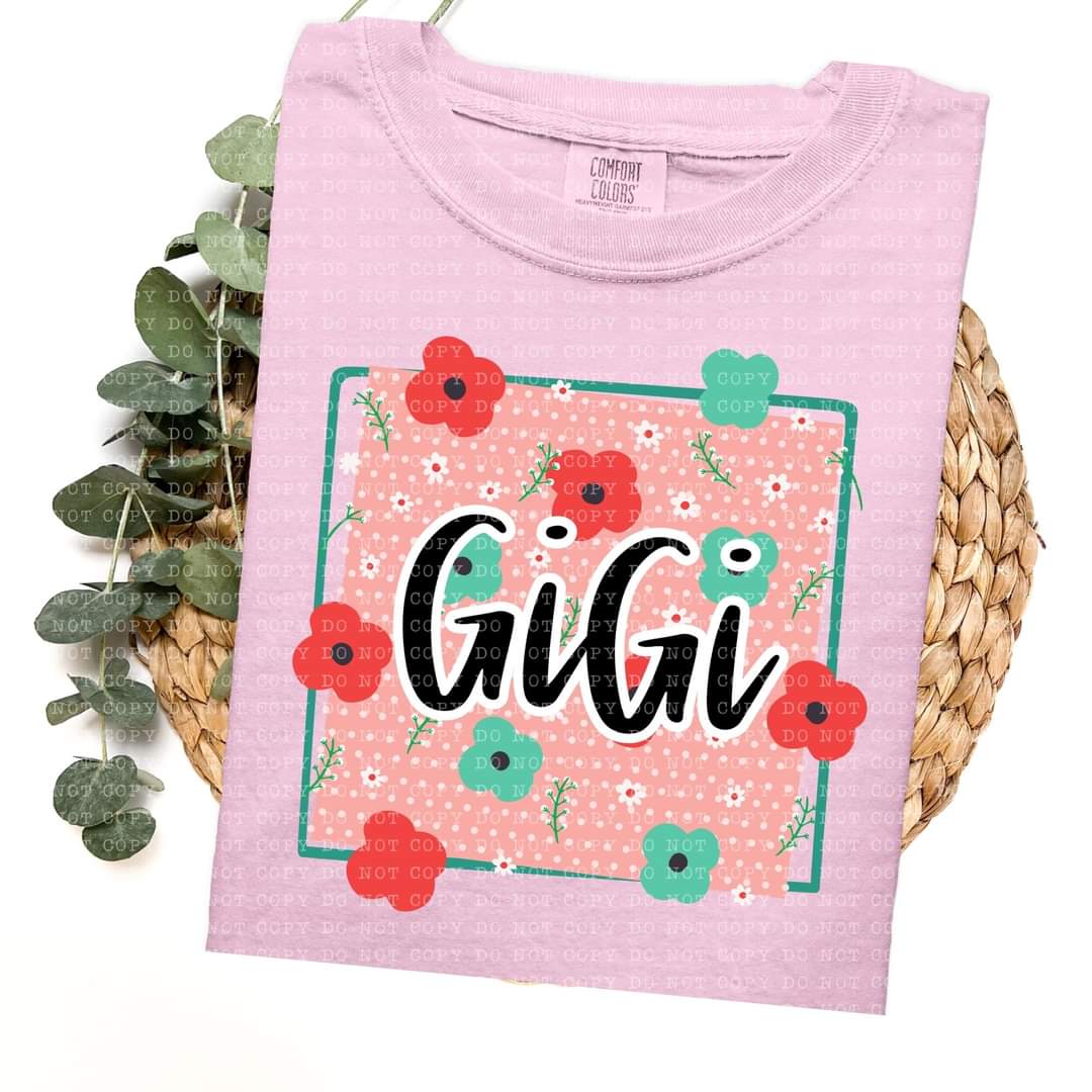 Gigi frame with red and green flowers (ECHT) 33766 DTF transfer