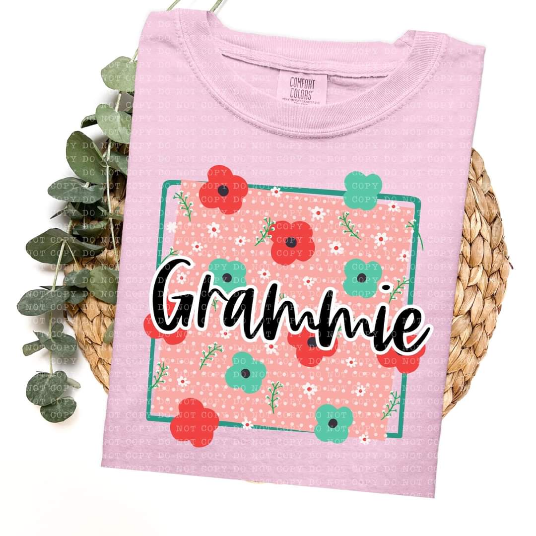 Grammie frame with red and green flowers (ECHT) 33765 DTF transfer