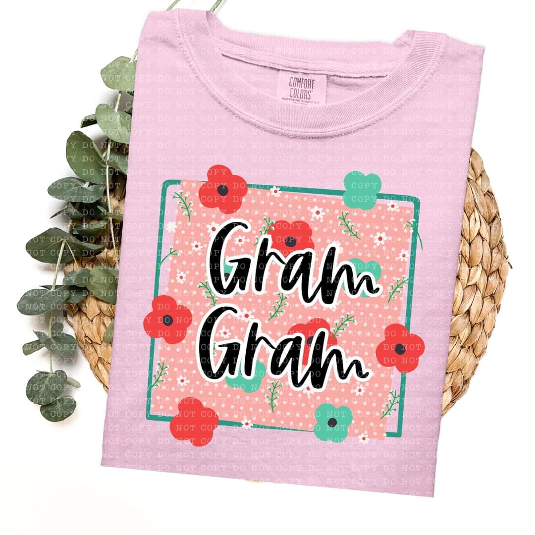 Gram gram frame with red and green flowers (ECHT) 33762 DTF transfer