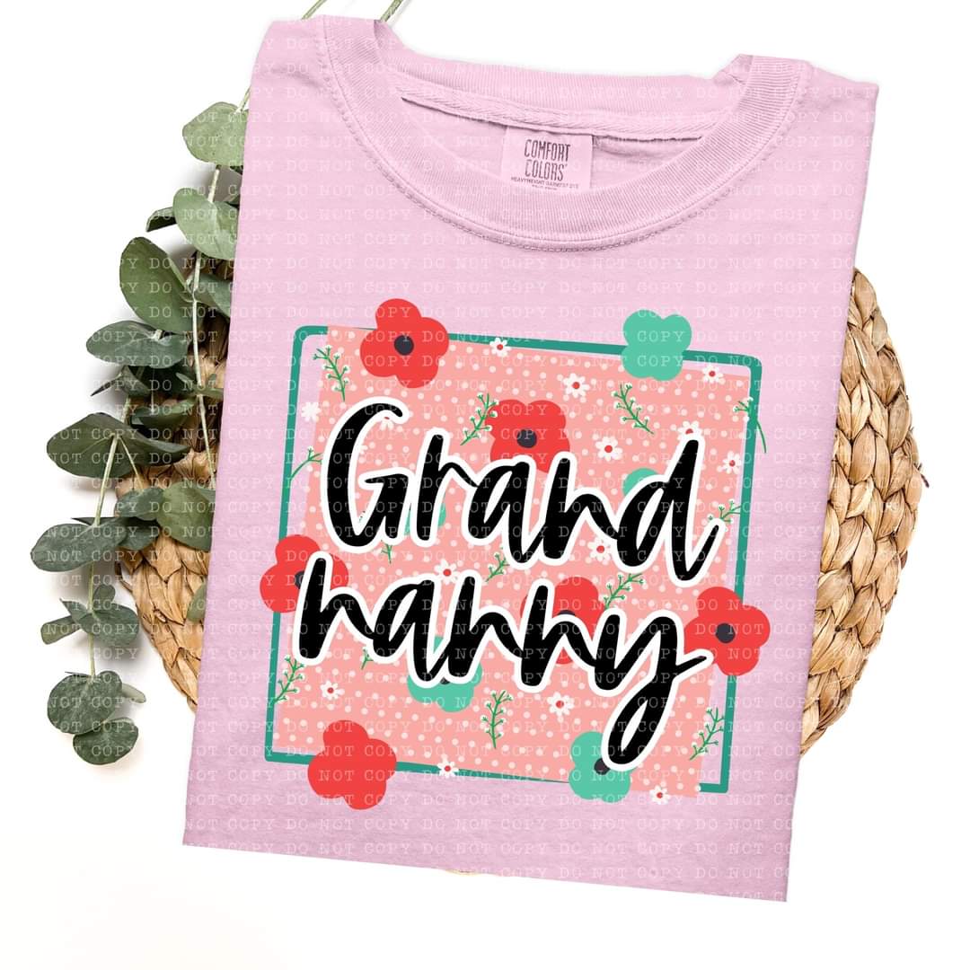 Grandnanny frame with red and green flowers (ECHT) 33760 DTF transfer