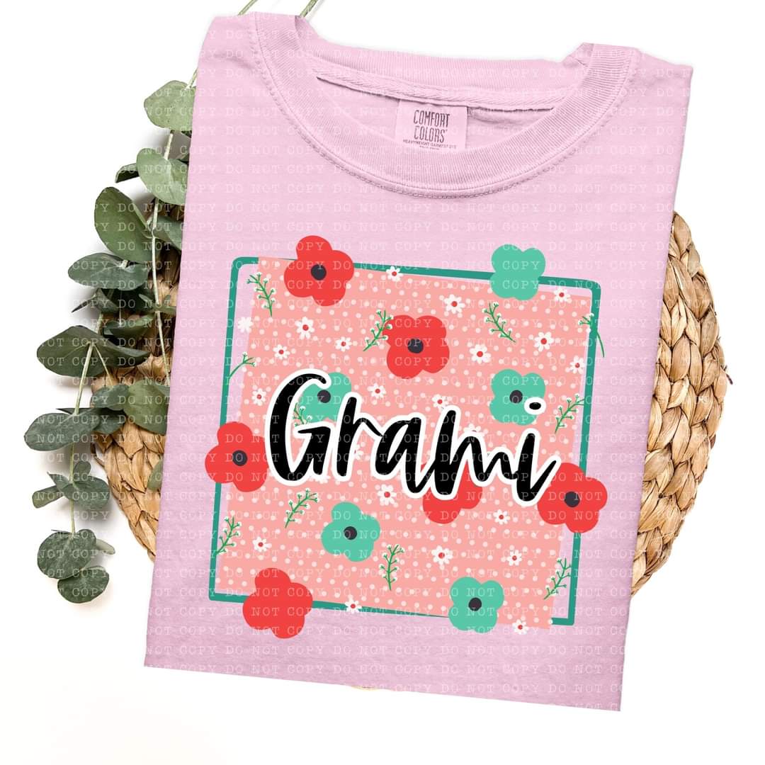 Grami frame with red and green flowers (ECHT) 33758 DTF transfer
