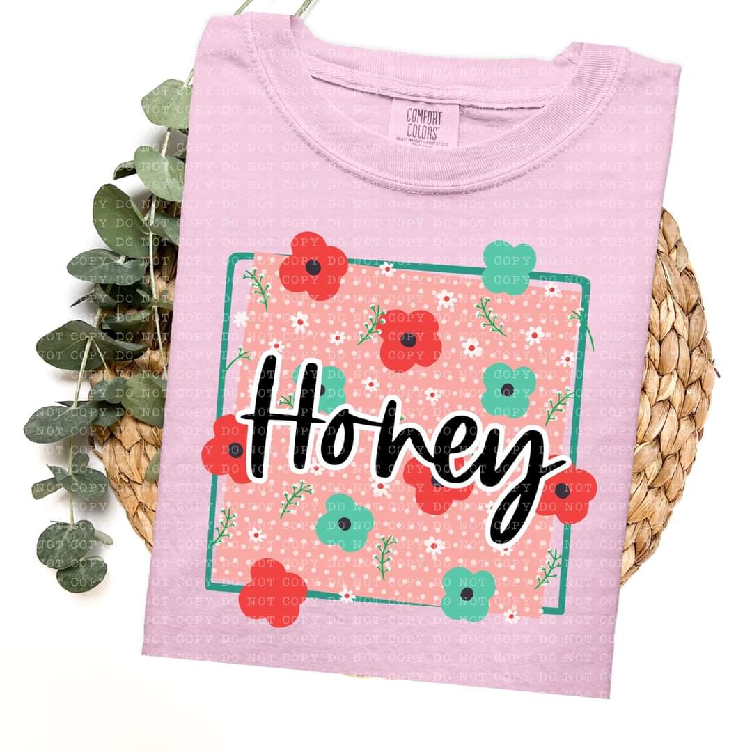 Honey frame with red and green flowers (ECHT) 33757 DTF transfer