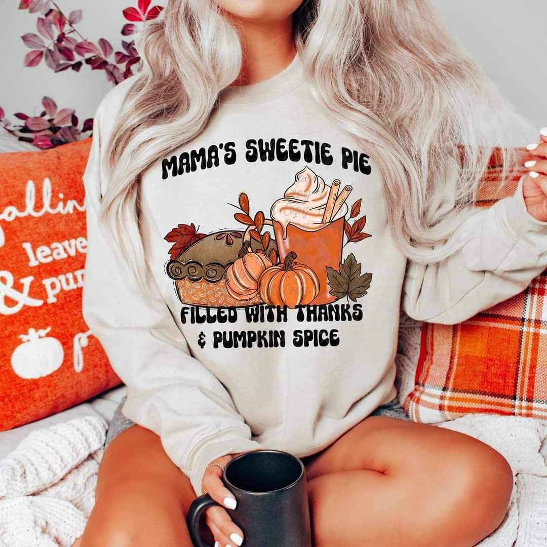 Mama’s sweet pie filled with thanks & pumpkin spice (pie, pumpkins, latte, and leaves) 11684 DTF TRANSFER