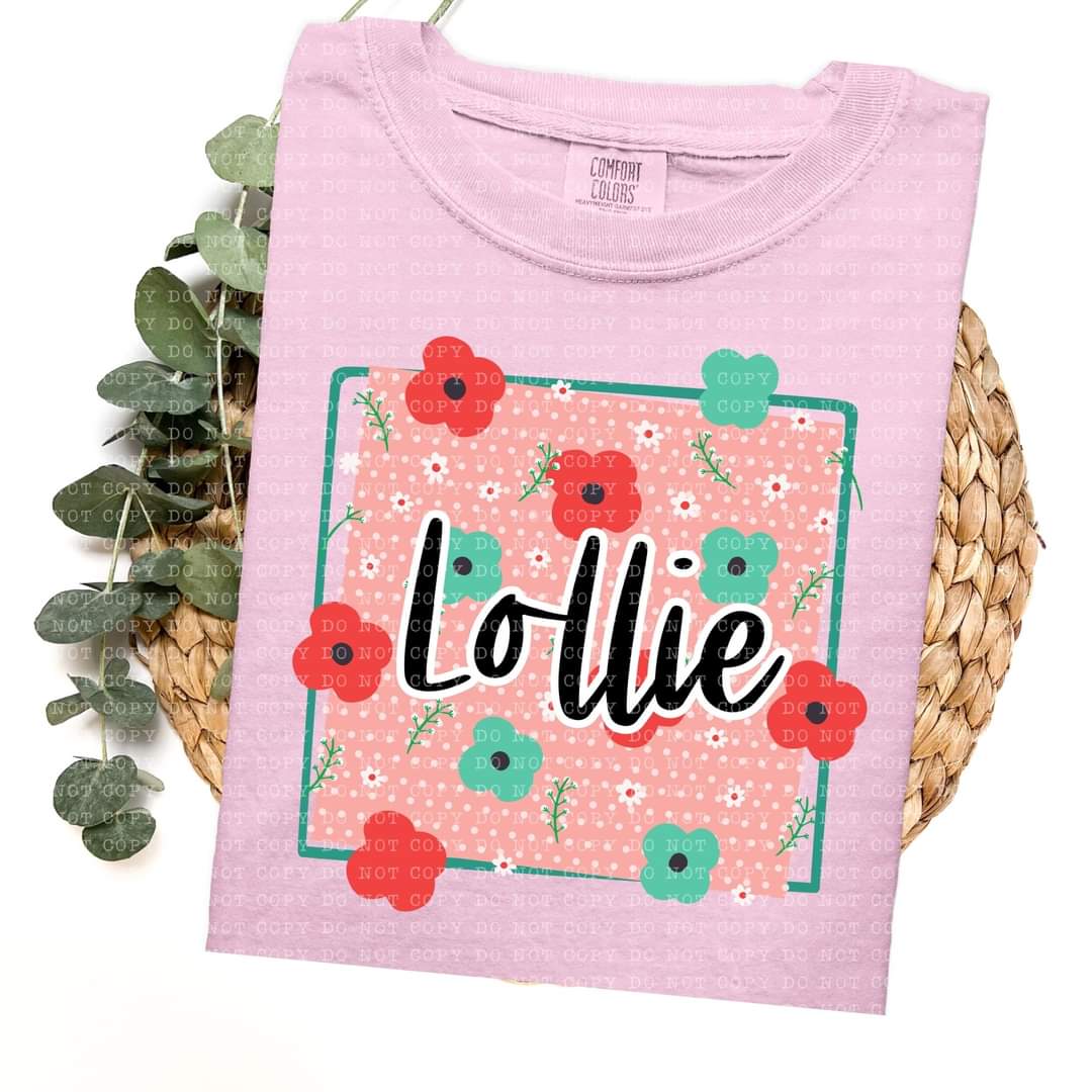 Lollie frame with red and green flowers (ECHT) 33754 DTF transfer