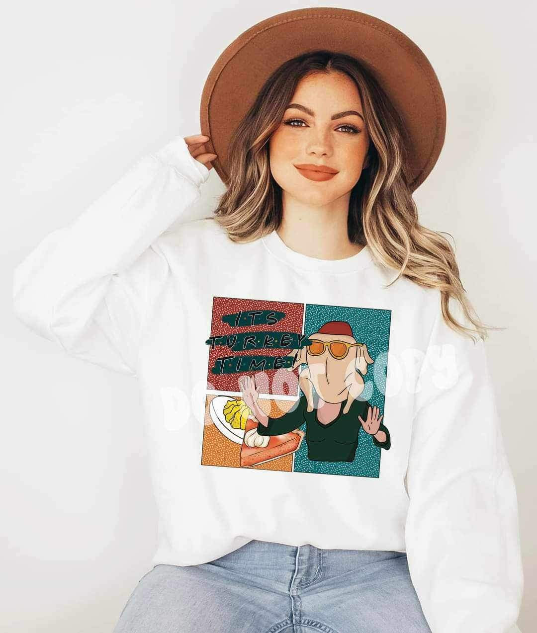 It’s turkey time (turkey on body, deserts, and multi color background) 11716 DTF TRANSFER