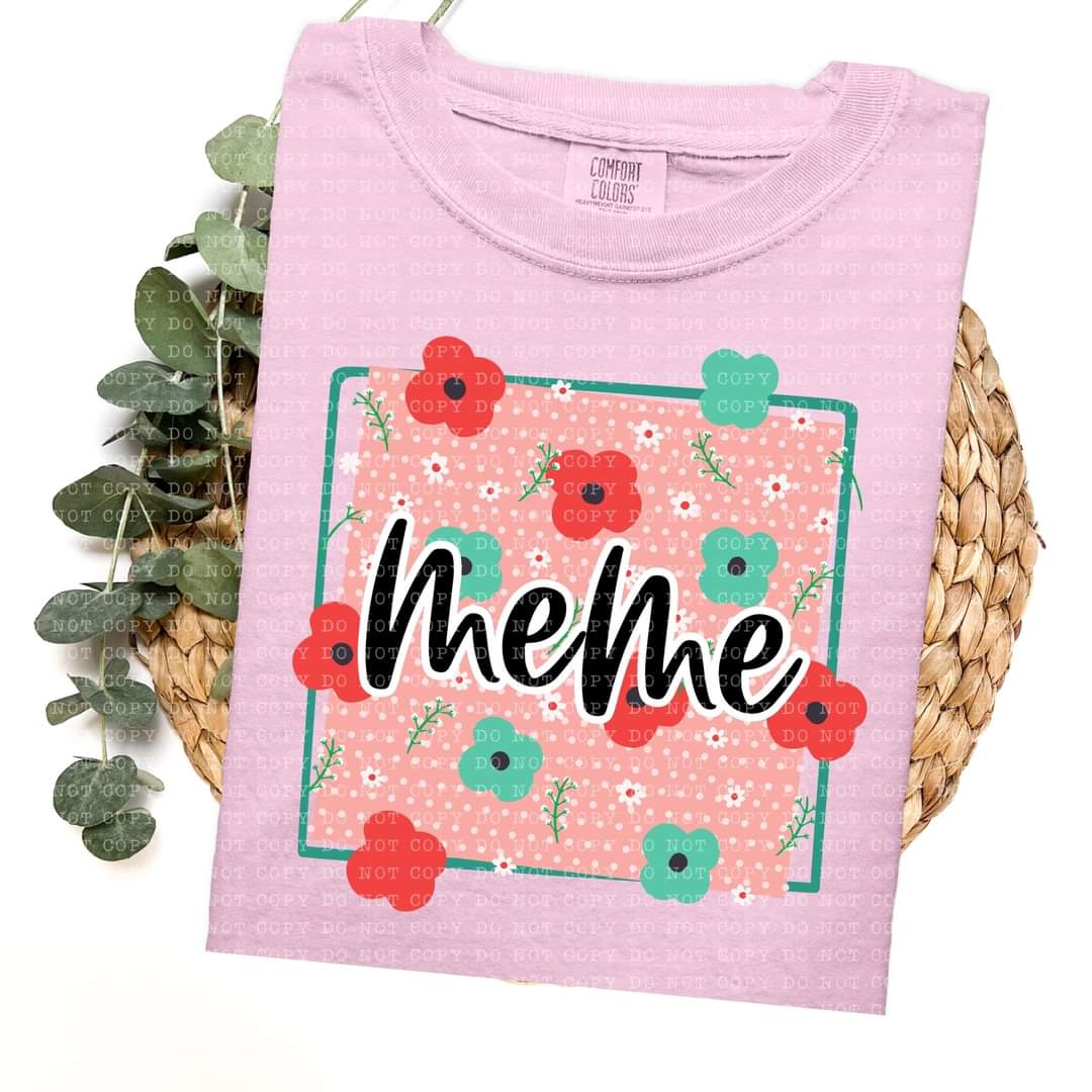 Meme frame with red and green flowers (ECHT) 33745 DTF transfer