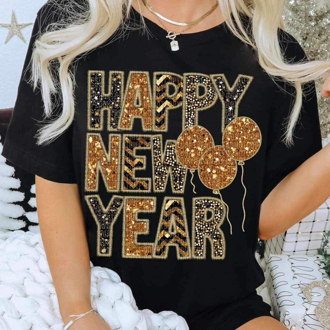 Happy new year (embroidered back and gold patterns with balloons) 11718 DTF TRANSFER