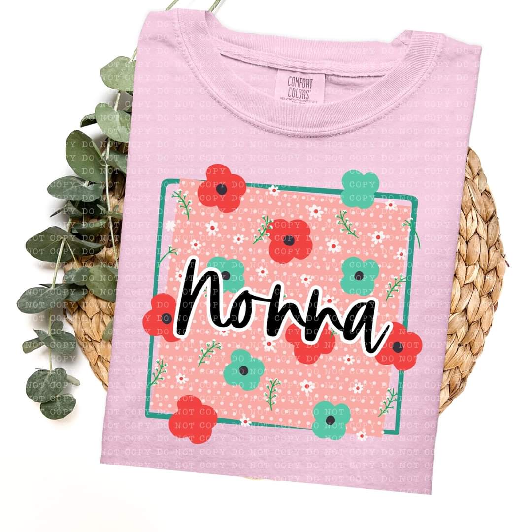 Nonna frame with red and green flowers (ECHT) 33732 DTF transfer
