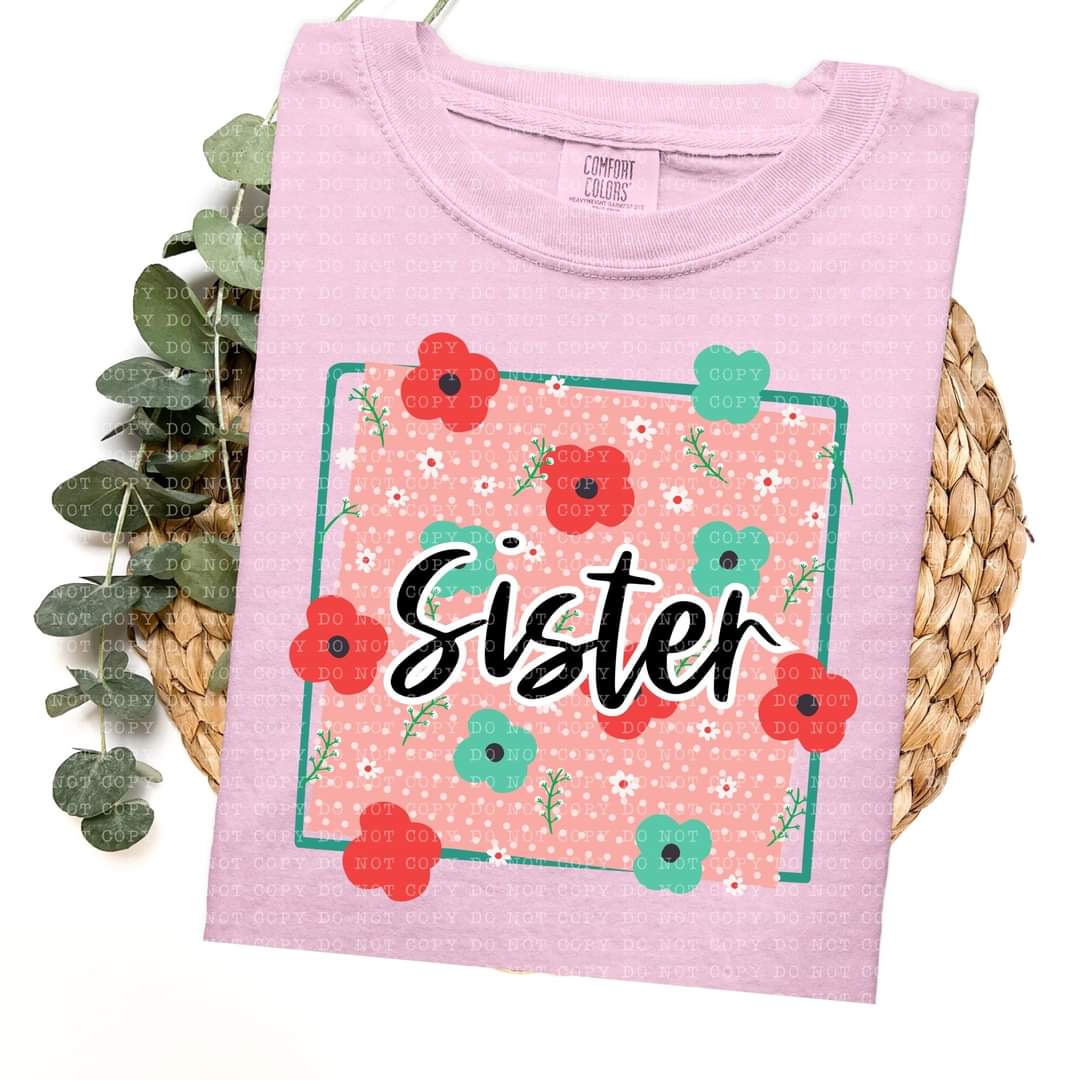 Sister frame with red and green flowers (ECHT) 33727 DTF transfer