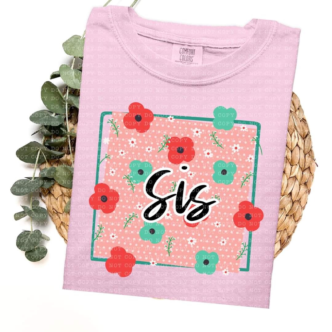 Sis frame with red and green flowers (ECHT) 33725 DTF transfer