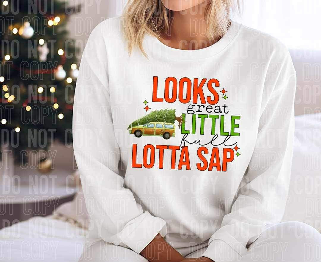 Looks great little full lotta sap (red green font with car with tree) 11806 DTF transfer