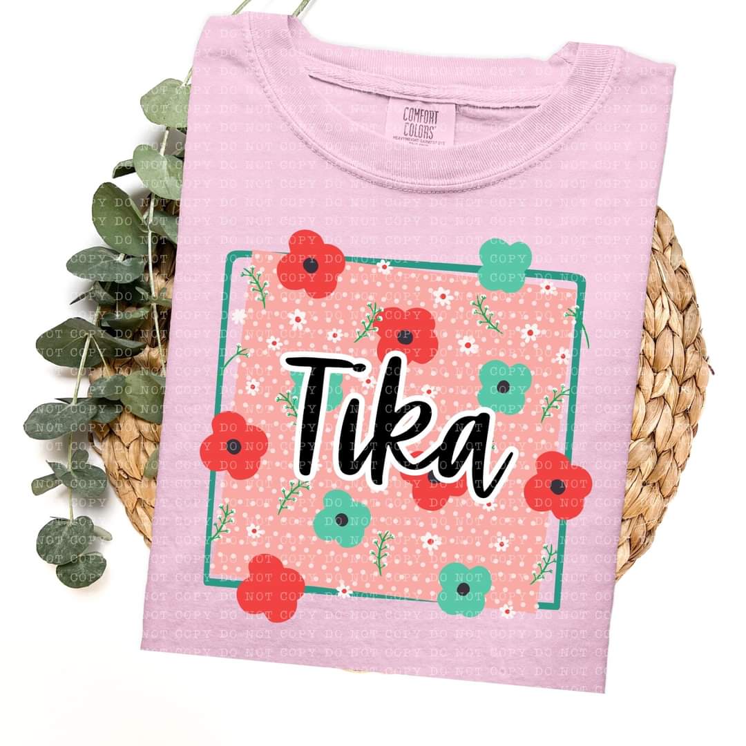 Tika frame with red and green flowers (ECHT) 33720 DTF transfer