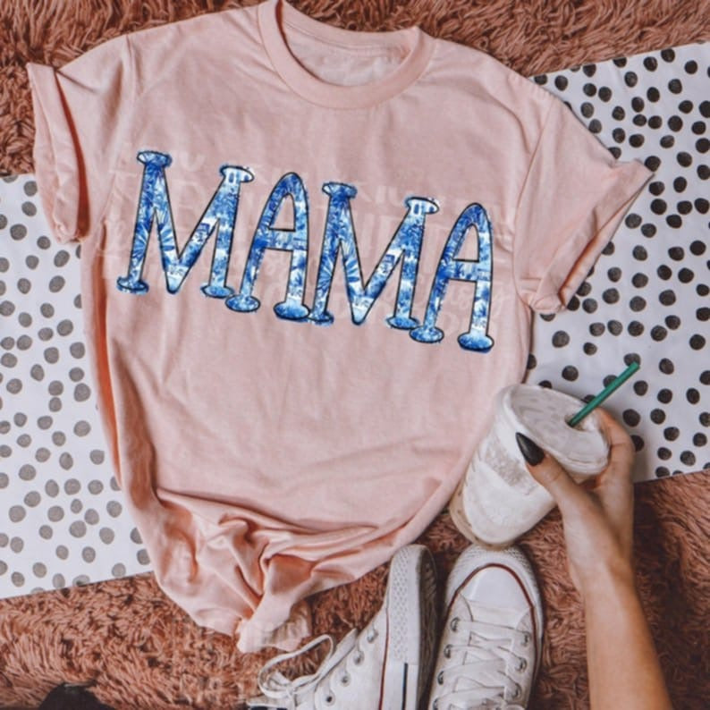 Mama blue floral 95097  DTF transfer