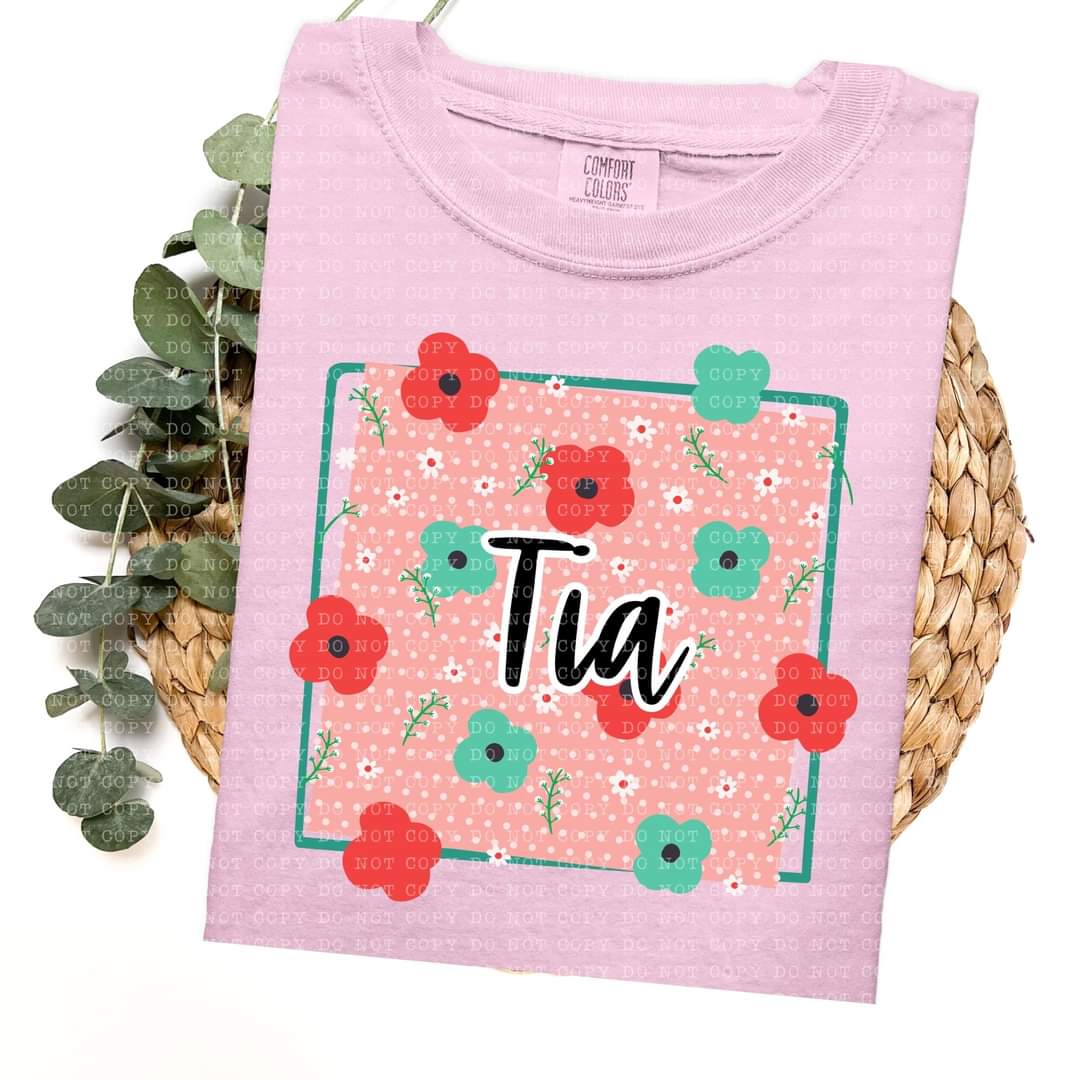Tia frame with red and green flowers (ECHT) 33719 DTF transfer