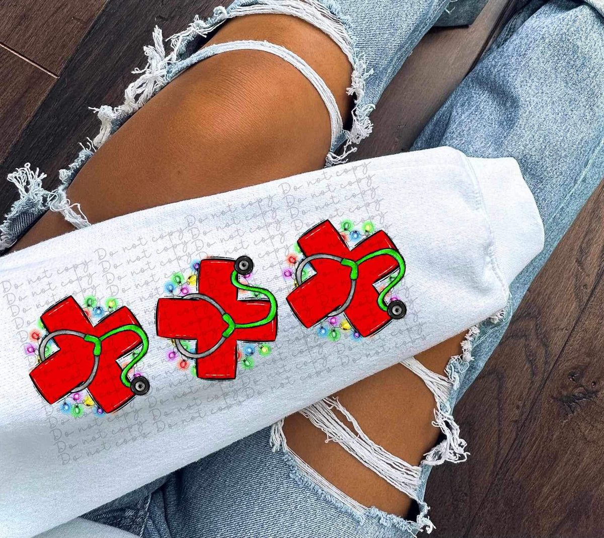 Red crosses with stethoscopes and Christmas lights SLEEVE 11800 DTF transfer