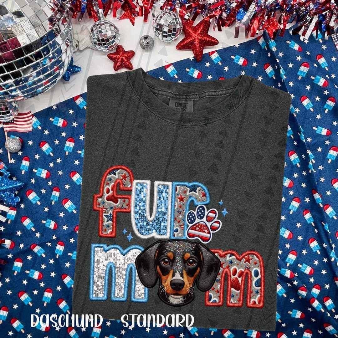 Fur mom dachshund patriotic embroidery 33805 DTF transfer