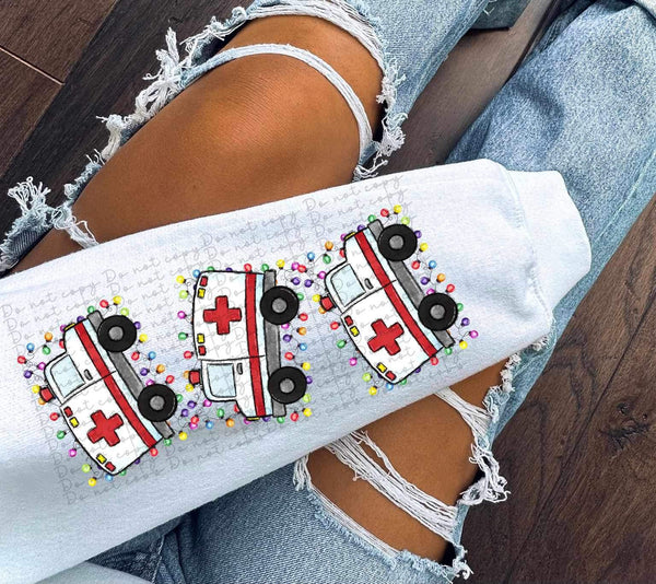 Ambulances and Christmas lights SLEEVE 11789 DTF transfer