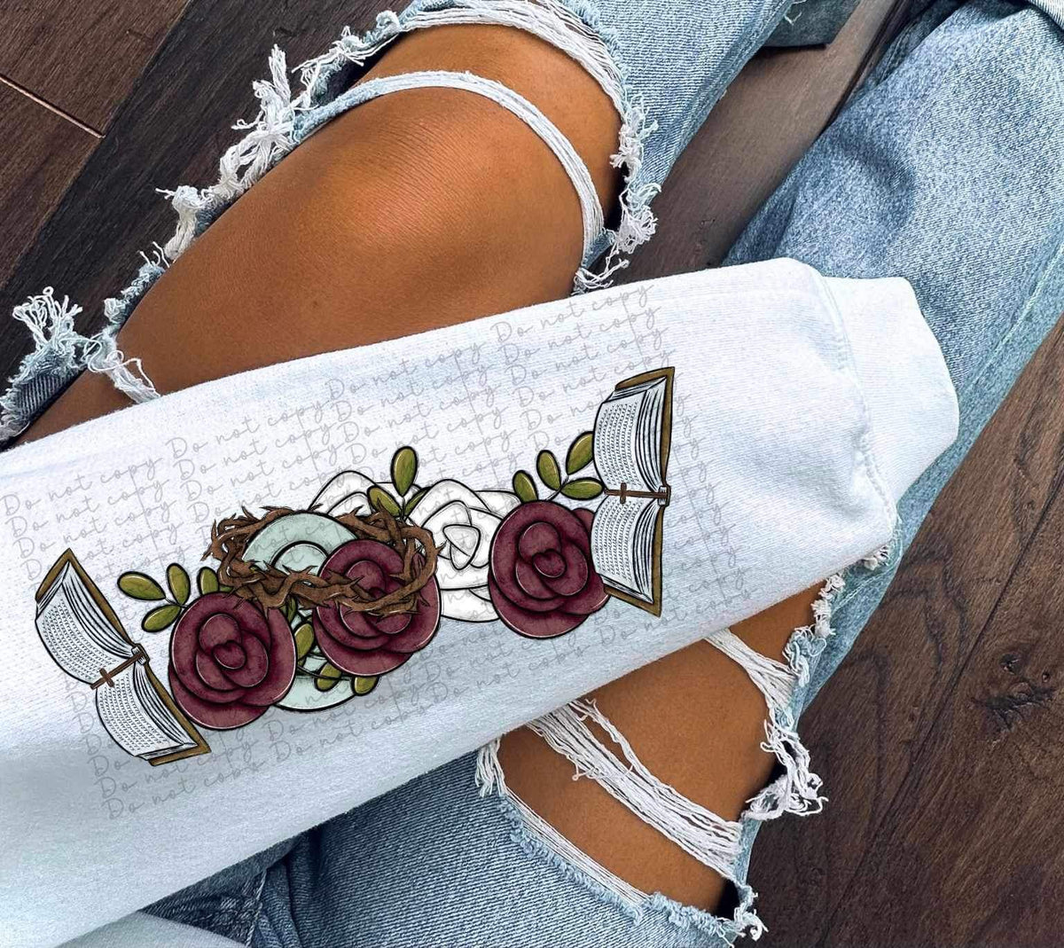 Books with purple, blue, and white roses SLEEVE 11786 DTF transfer