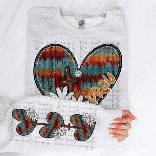 brown and blue hearts with white flowers SLEEVE ONLY 11783 DTF transfer